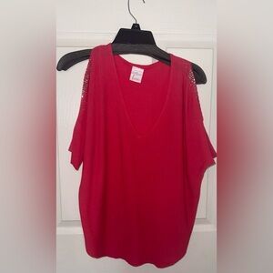 Dark Pink Women's Top Open Shoulder with sleeves
